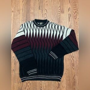 VINTAGE 90s Bachrach Sweater COOGI Style 3D Knit Mens Large Sweater Black Red